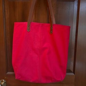 GAP Red Tote with Brown leather handles.
